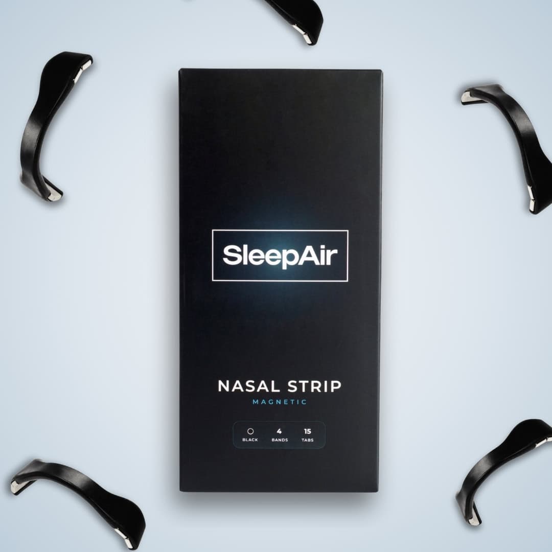 SleepAir mágneses orrtapasz, kellemes alvás, könnyebb légzés és orrdugulás csökkentése, kiváló minőségben, innovatív kialakítással, egészséges alvási rutin támogatására.