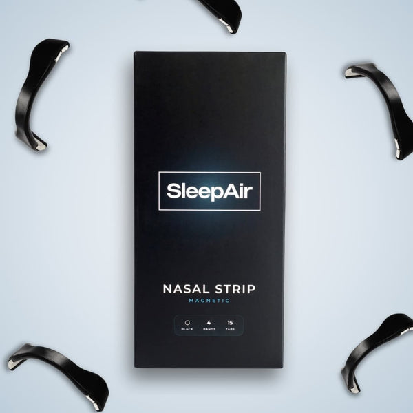 SleepAir mágneses orrtapasz, kellemes alvás, könnyebb légzés és orrdugulás csökkentése, kiváló minőségben, innovatív kialakítással, egészséges alvási rutin támogatására.