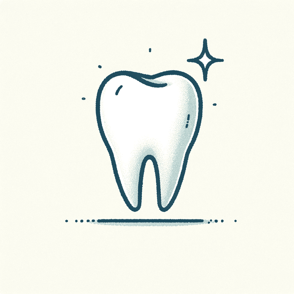Egy ragyogó, fehér, csillogó fog illusztrációja, amely a kiváló fogászati tisztaságot és ápolást jelképezi.