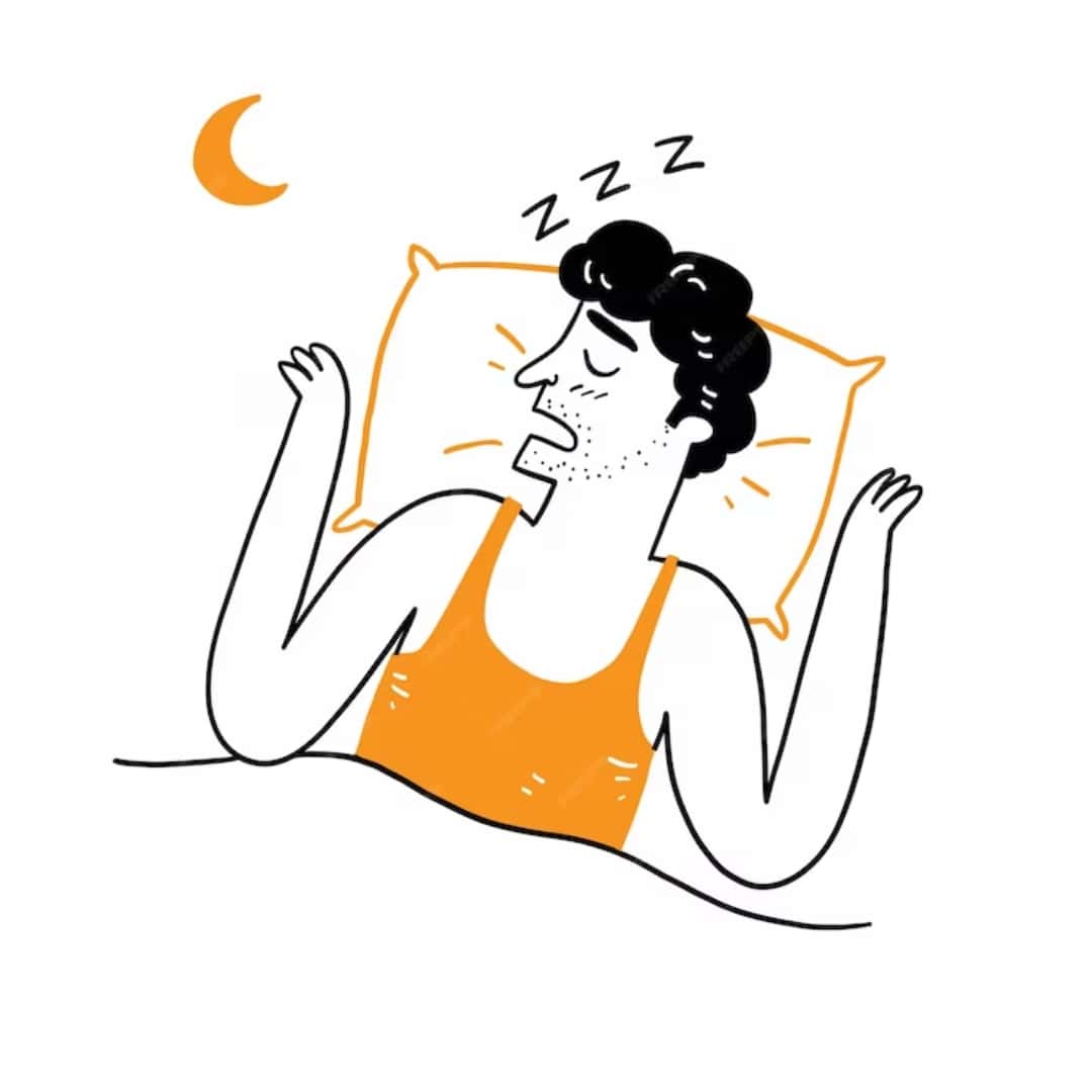 Egy rajzolt ember figura nyitott szájjal hangosan horkol, amíg alszik
