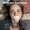 Mosolygós nő rózsaszín szájtapasszal felkelés után, nyugodt alvás és horkoláscsökkentés