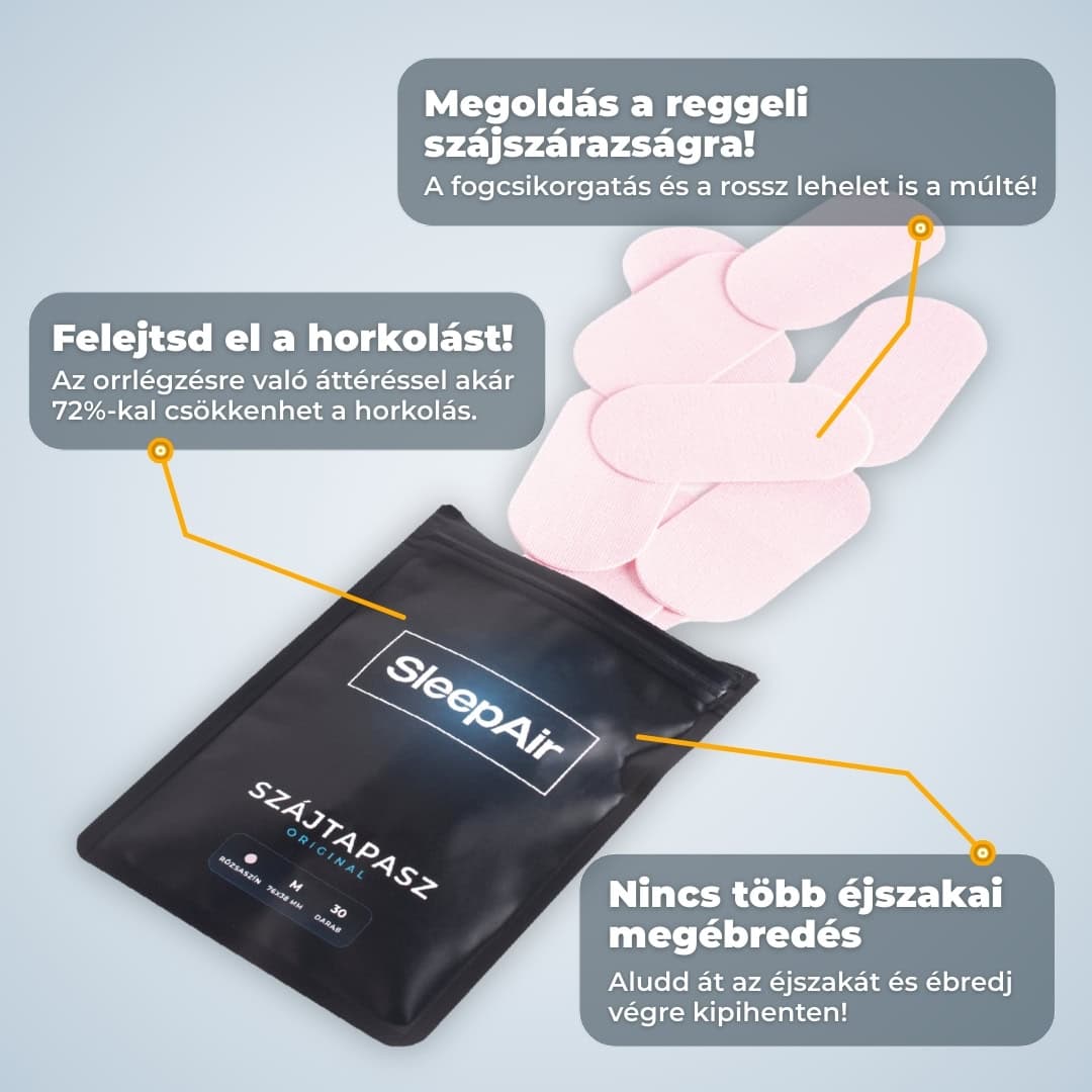 Rózsaszín szájtapasz csomag tartalma, szájszárazság és horkolás csökkentésére